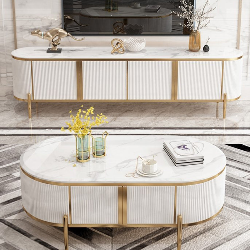 Glam Marble TV Stand Console Enclosed Storage TV Media Stand for Living Room