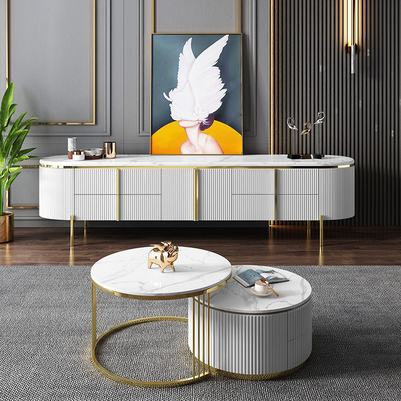 Glam Marble TV Stand Console Enclosed Storage TV Media Stand for Living Room