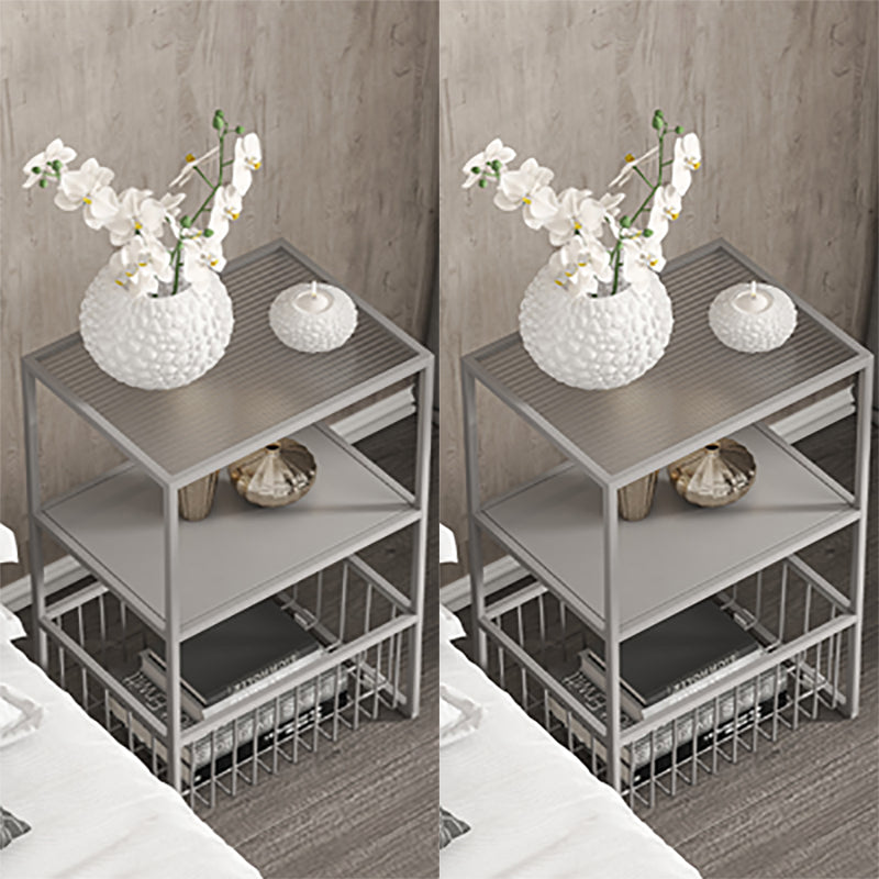 Industrial Lower Shelf Nightstand Glass Top Bedside Cabinet for Bedroom