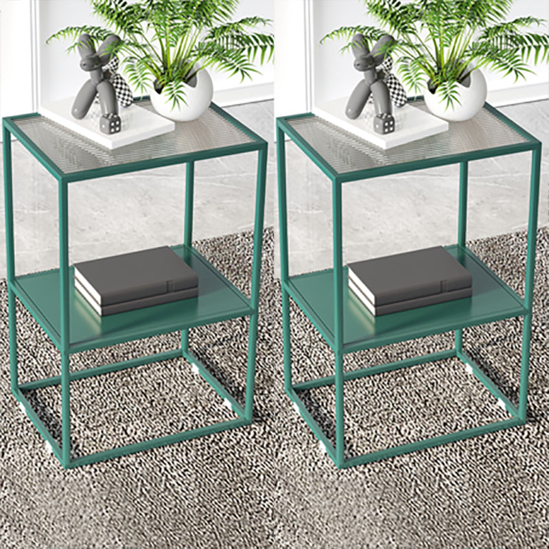 Industrial Lower Shelf Nightstand Glass Top Bedside Cabinet for Bedroom