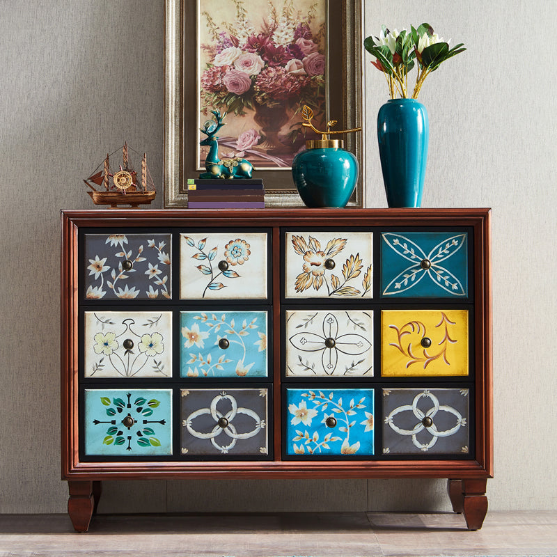 American Traditional Wooden Storage Chest Home Horizontal Chest with Drawers