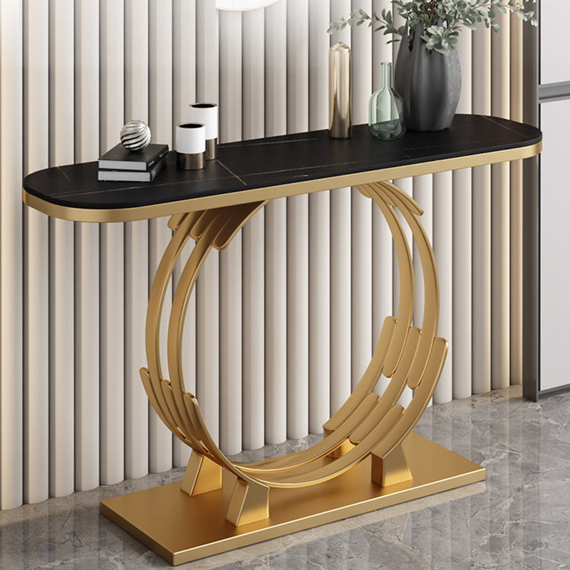 31.5-inch Tall Marble Console Table Glam Oval Accent Table with Shelf