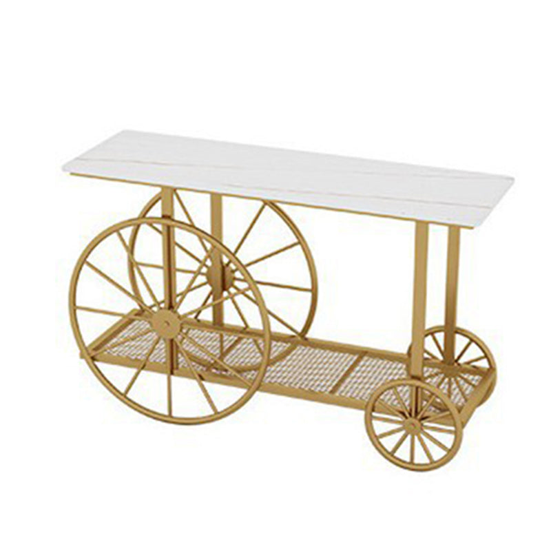 30.32" Tall Wheel Console Table Stone Accent Table with 2 Shelves