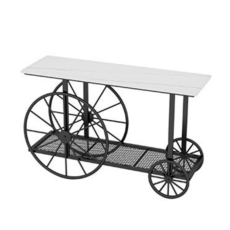 30.32" Tall Wheel Console Table Stone Accent Table with 2 Shelves