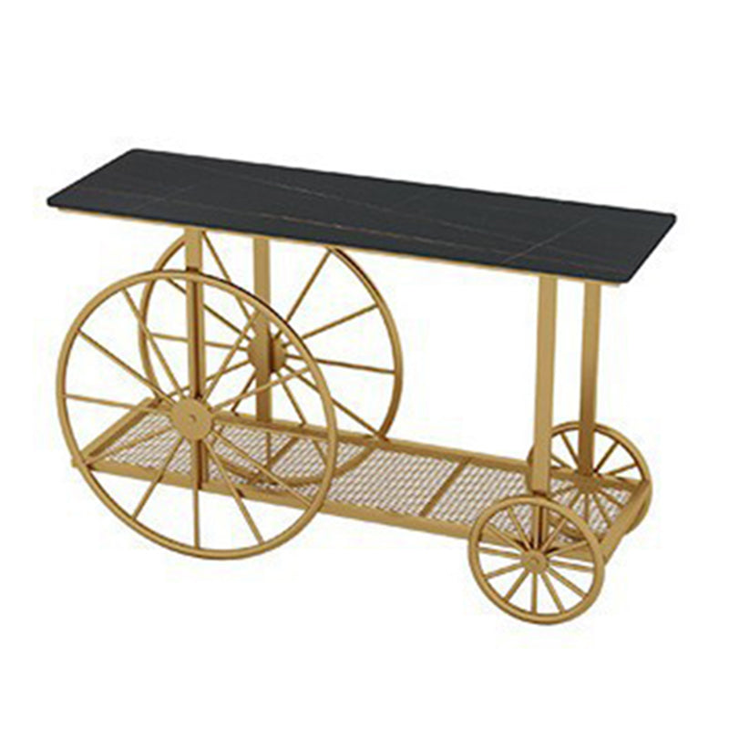 30.32" Tall Wheel Console Table Stone Accent Table with 2 Shelves