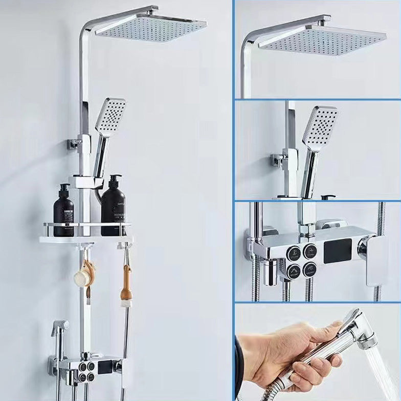 Square Metal Shower System Volume Control Dual Shower Head Shower Faucet with Shower Arm