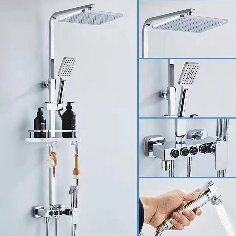 Square Metal Shower System Volume Control Dual Shower Head Shower Faucet with Shower Arm