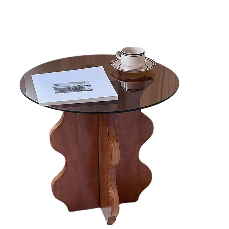 Contemporary Side Table Glass Abstract Round Living Room End Table