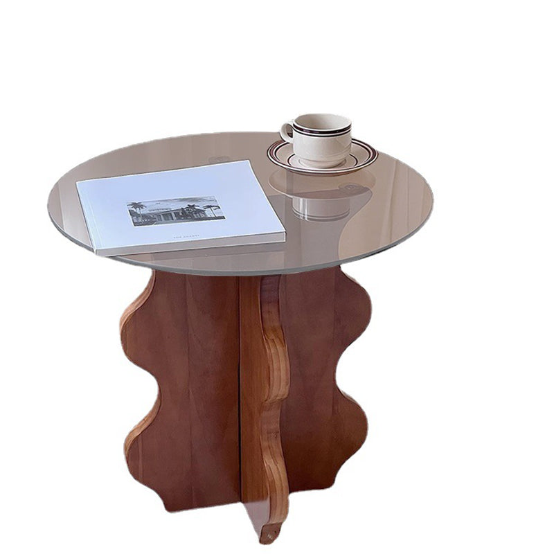 Contemporary Side Table Glass Abstract Round Living Room End Table
