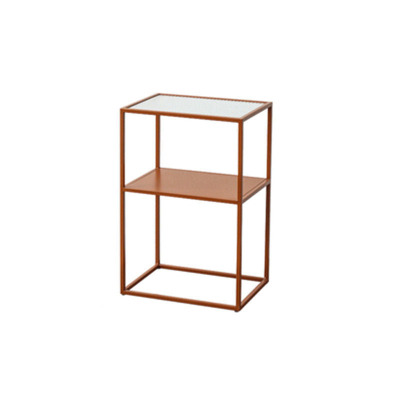 Modernistic Double Tier Rectangular with Storage Frame Glass Side Table