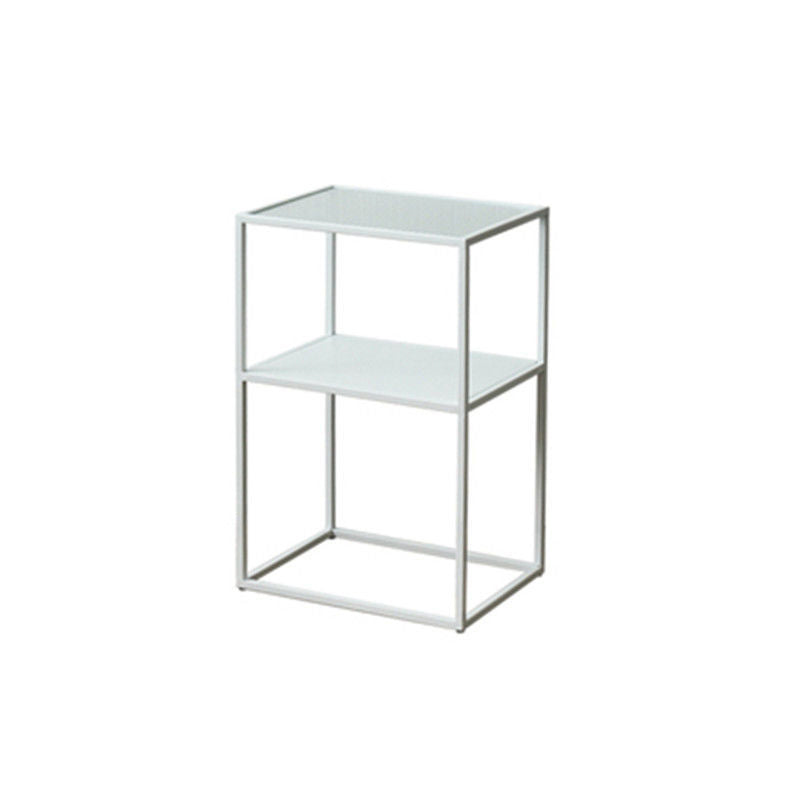 Modernistic Double Tier Rectangular with Storage Frame Glass Side Table