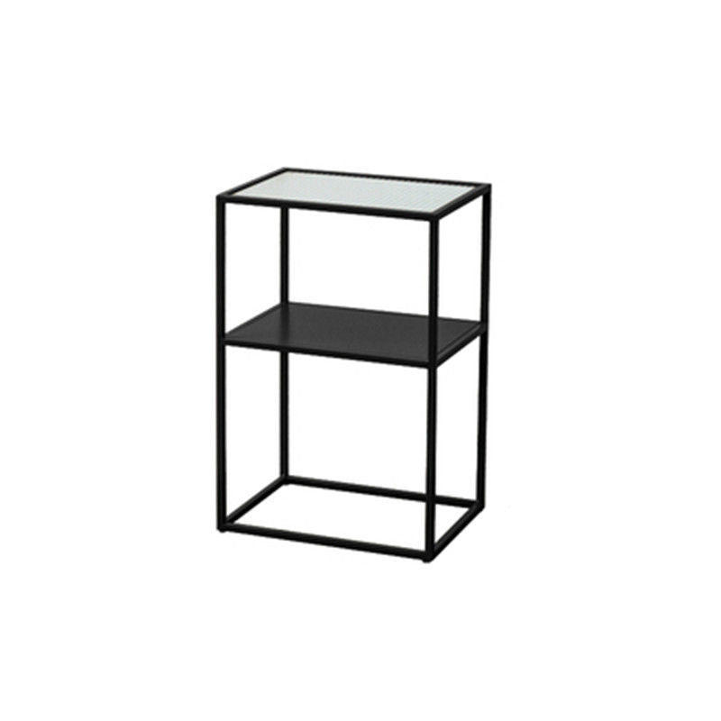 Modernistic Double Tier Rectangular with Storage Frame Glass Side Table