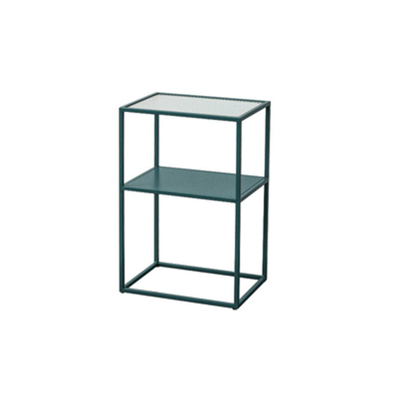 Modernistic Double Tier Rectangular with Storage Frame Glass Side Table