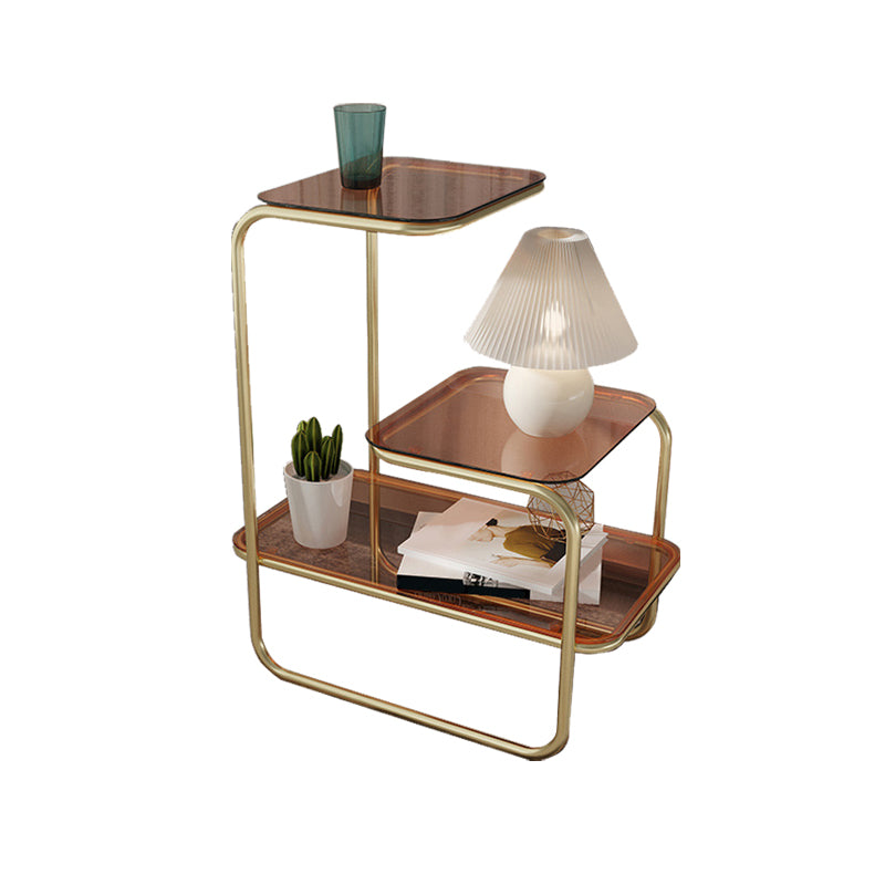 Modernistic Side Table Glass Sled with Storage Square 3-Tier End Table