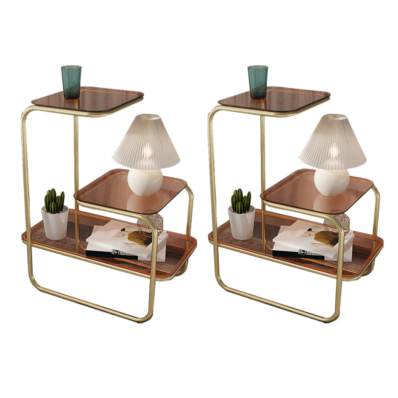 Modernistic Side Table Glass Sled with Storage Square 3-Tier End Table
