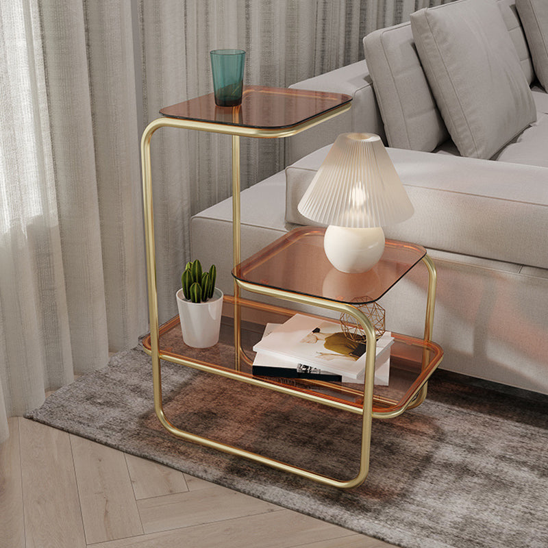 Modernistic Side Table Glass Sled with Storage Square 3-Tier End Table