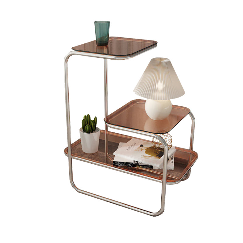 Modernistic Side Table Glass Sled with Storage Square 3-Tier End Table