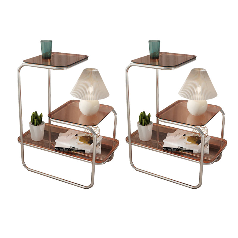 Modernistic Side Table Glass Sled with Storage Square 3-Tier End Table