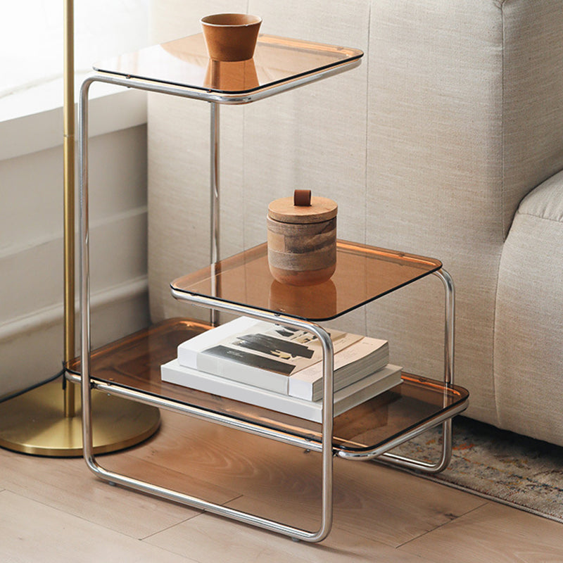 Modernistic Side Table Glass Sled with Storage Square 3-Tier End Table