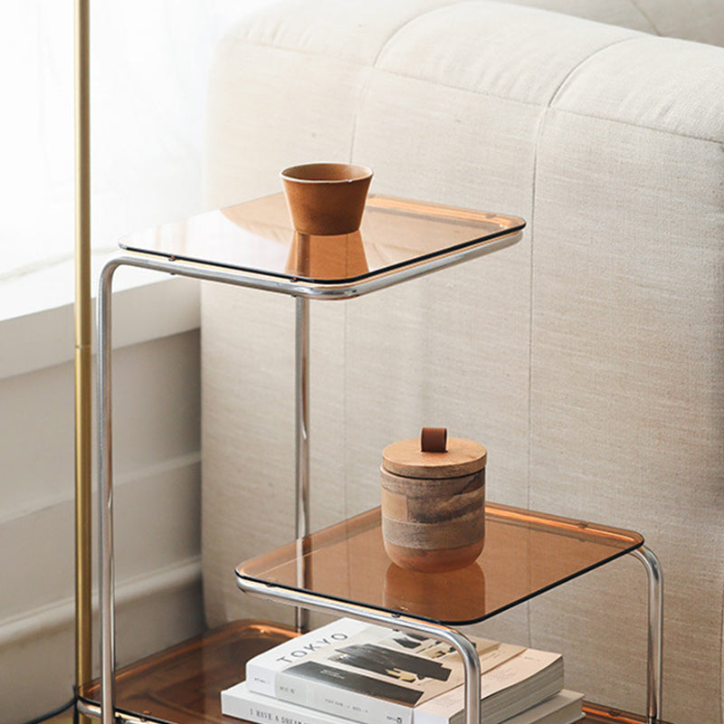 Modernistic Side Table Glass Sled with Storage Square 3-Tier End Table
