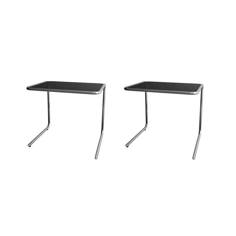 Contemporary Sled Glass Metal Side Table Rectangular Bedside End Table
