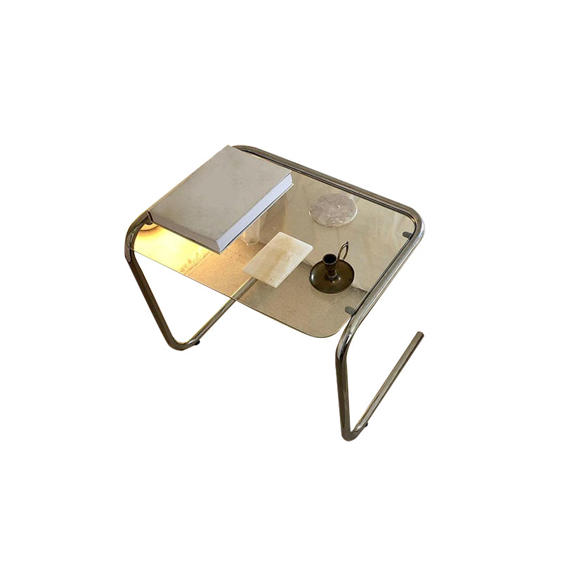 Contemporary Sled Glass Metal Side Table Rectangular Bedside End Table