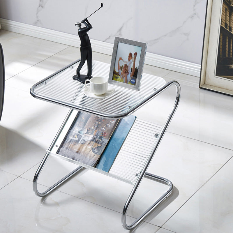 End Table with Storage Glass Abstract Rectangular Modernistic Side Table