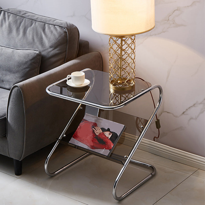 End Table with Storage Glass Abstract Rectangular Modernistic Side Table