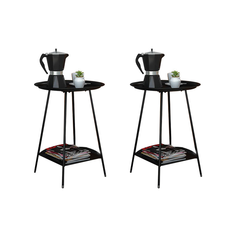 Double Tier Mid-Century Round 4 Legs Metal End Table with Storage