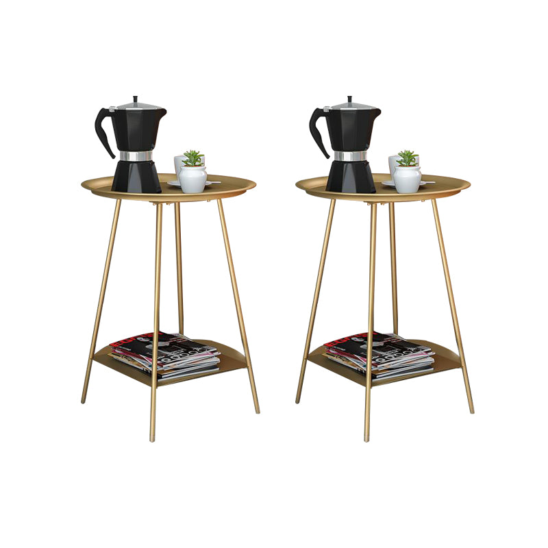 Double Tier Mid-Century Round 4 Legs Metal End Table with Storage