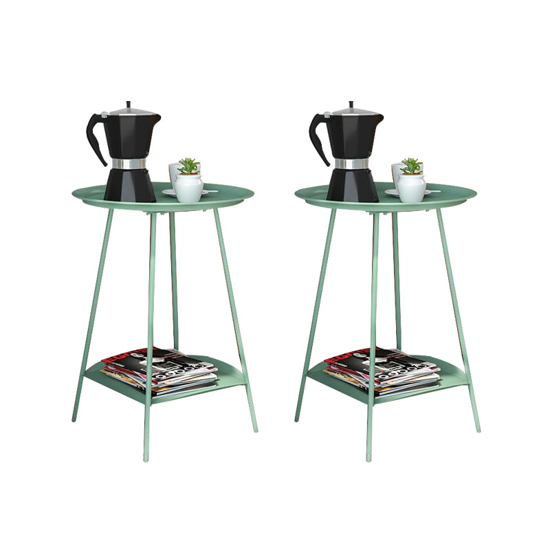 Double Tier Mid-Century Round 4 Legs Metal End Table with Storage