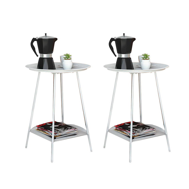 Double Tier Mid-Century Round 4 Legs Metal End Table with Storage