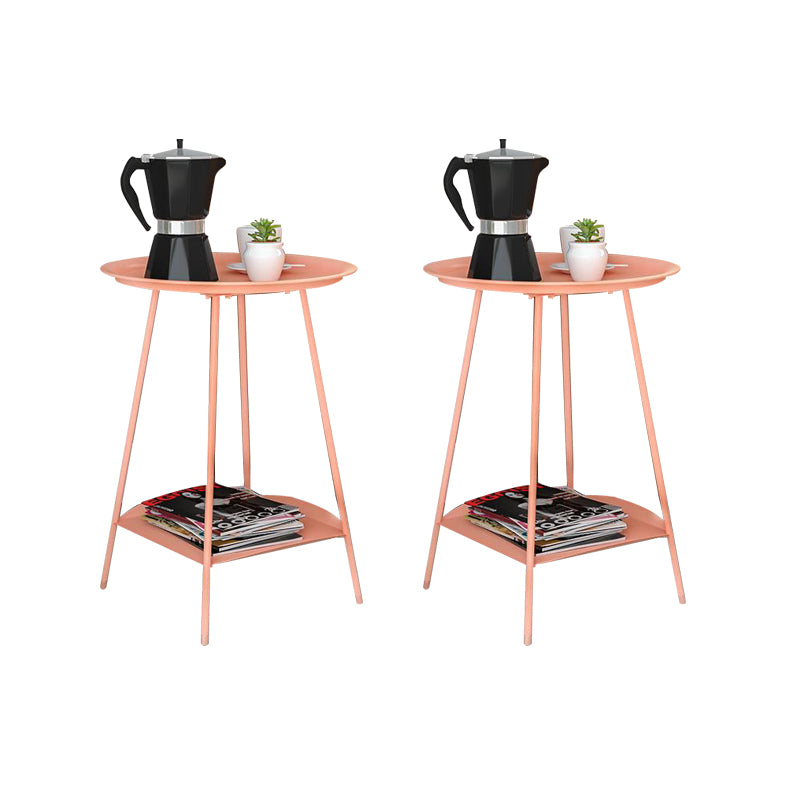 Double Tier Mid-Century Round 4 Legs Metal End Table with Storage