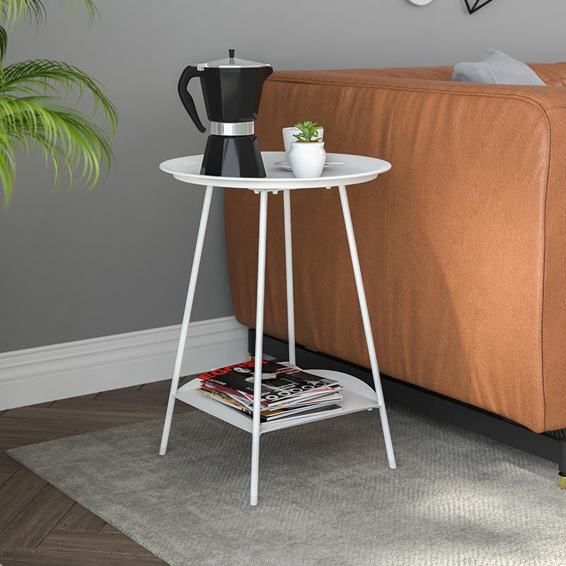Double Tier Mid-Century Round 4 Legs Metal End Table with Storage
