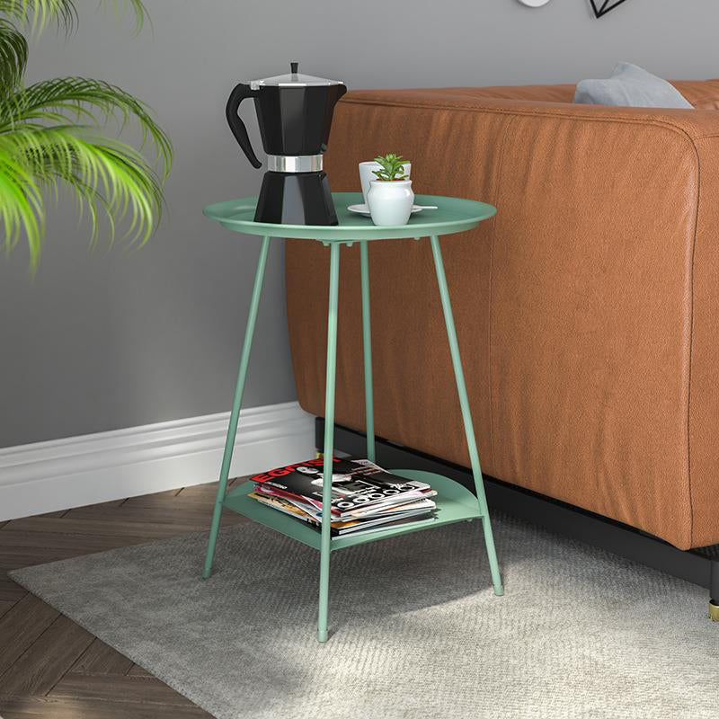 Double Tier Mid-Century Round 4 Legs Metal End Table with Storage