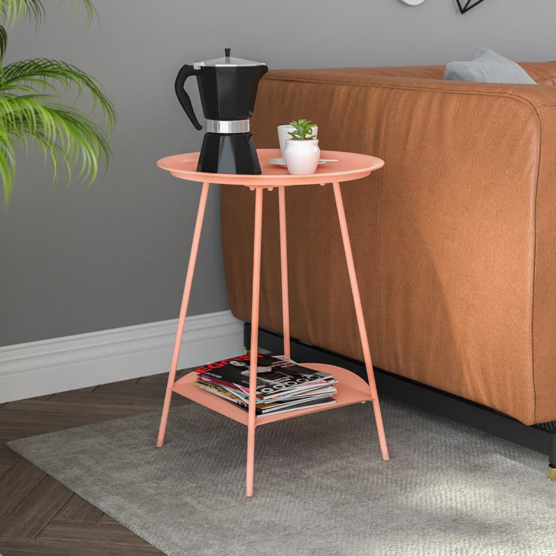 Double Tier Mid-Century Round 4 Legs Metal End Table with Storage