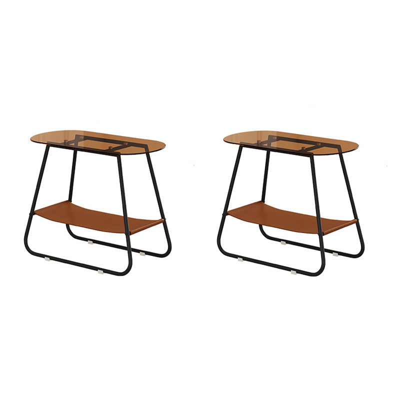 End Table Glass Sled with Storage Oval Contemporary Double Tier Side Table