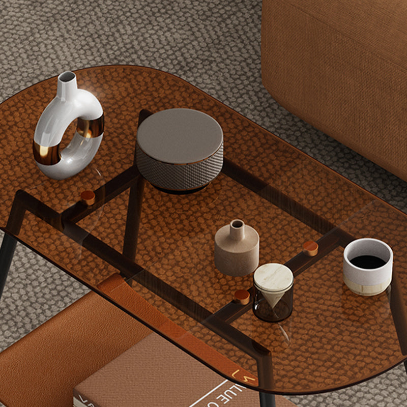 End Table Glass Sled with Storage Oval Contemporary Double Tier Side Table