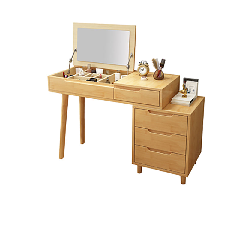 Solid Wood Vanity Makeup Table with Mirror and 4-Drawer  - 17.72" D