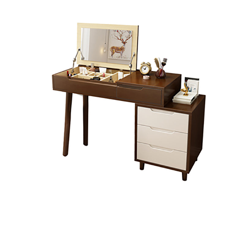 Solid Wood Vanity Makeup Table with Mirror and 4-Drawer  - 17.72" D