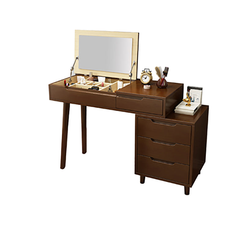 Solid Wood Vanity Makeup Table with Mirror and 4-Drawer  - 17.72" D