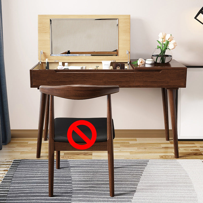 Rubberwood Dressing Table Set with Stool 1-Drawer Wood Vanity Table