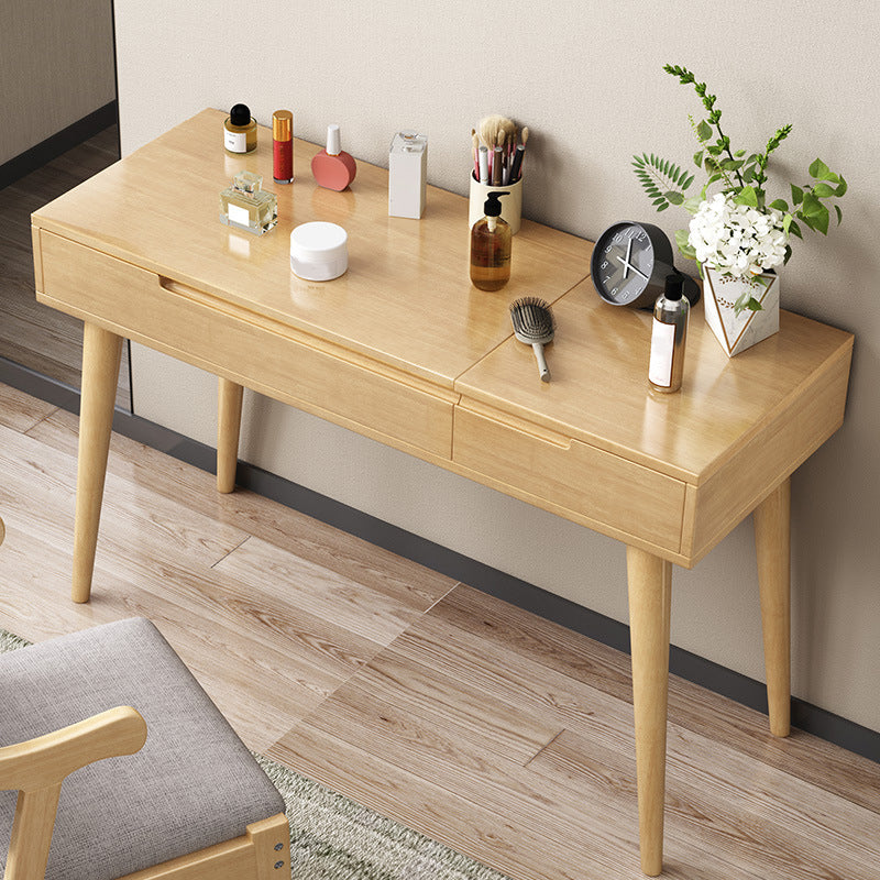Rubberwood Dressing Table Set with Stool 1-Drawer Wood Vanity Table