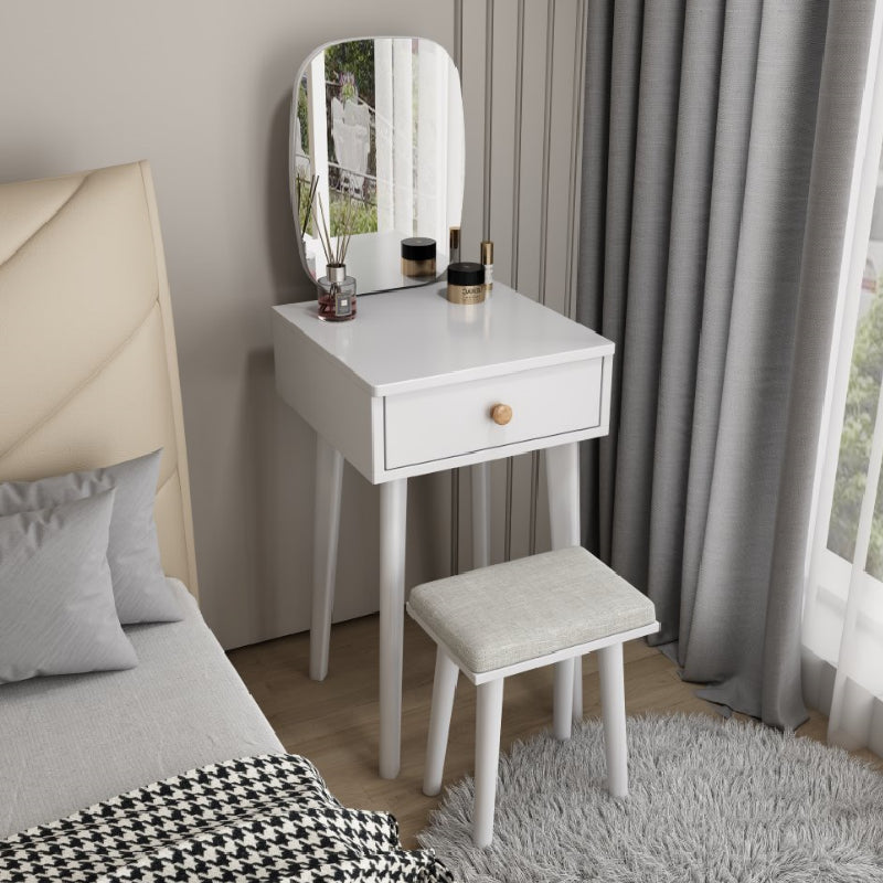 Contemporary Solid Wood Dressing Table Stool Set 1 Drawer Make-up Vanity
