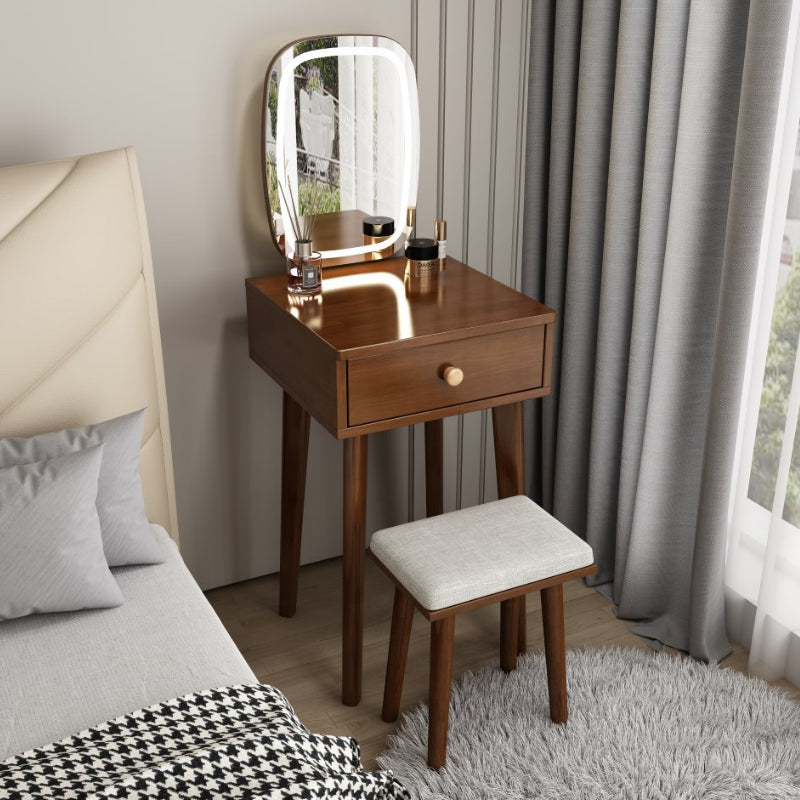 Contemporary Solid Wood Dressing Table Stool Set 1 Drawer Make-up Vanity