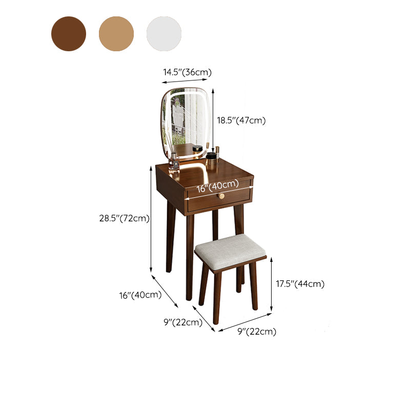 Contemporary Solid Wood Dressing Table Stool Set 1 Drawer Make-up Vanity