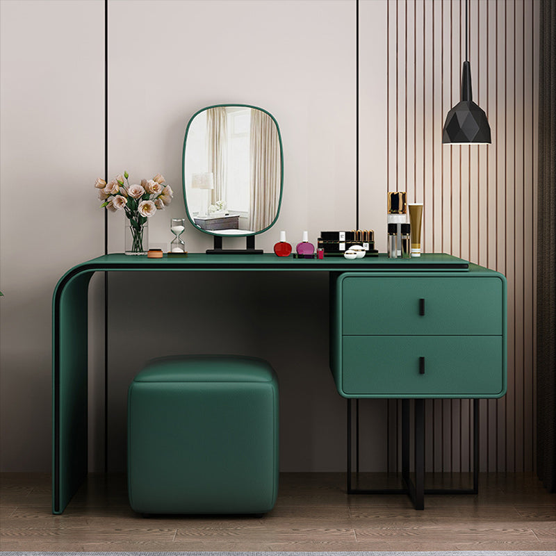 Mirror Bedroom Glam Double Drawers Faux Leather Standing Make-up Vanity