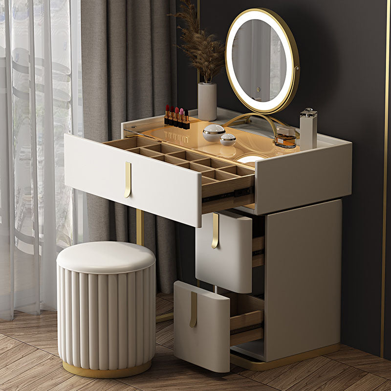 Glam Glass Top Vanity Dressing Table Set 3-Drawer Make-up Vanity