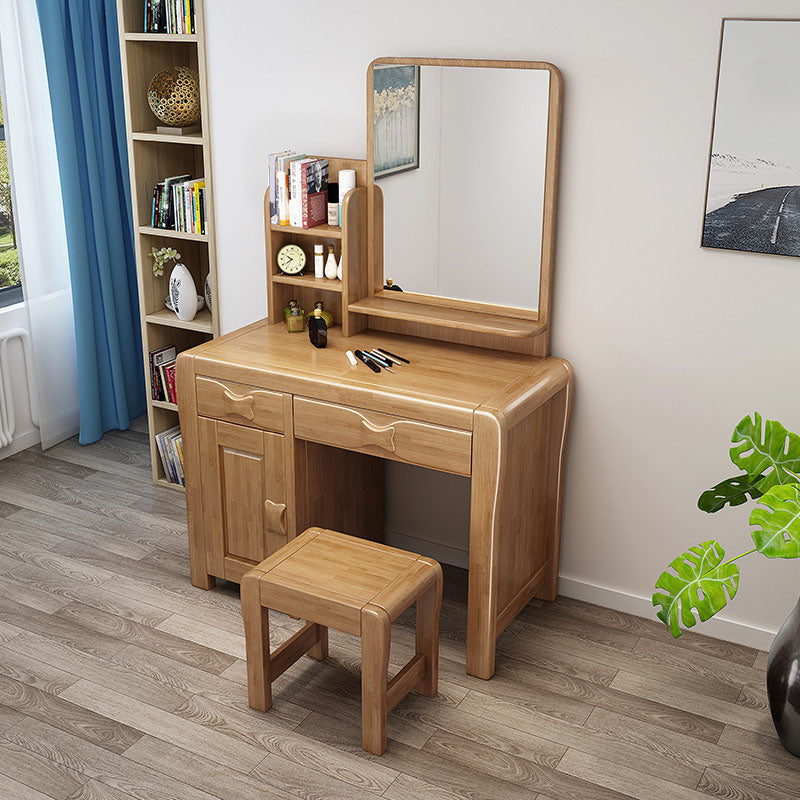 Make-up Vanity Standing Solid Wood Double Drawers Mirror Traditional Bedroom