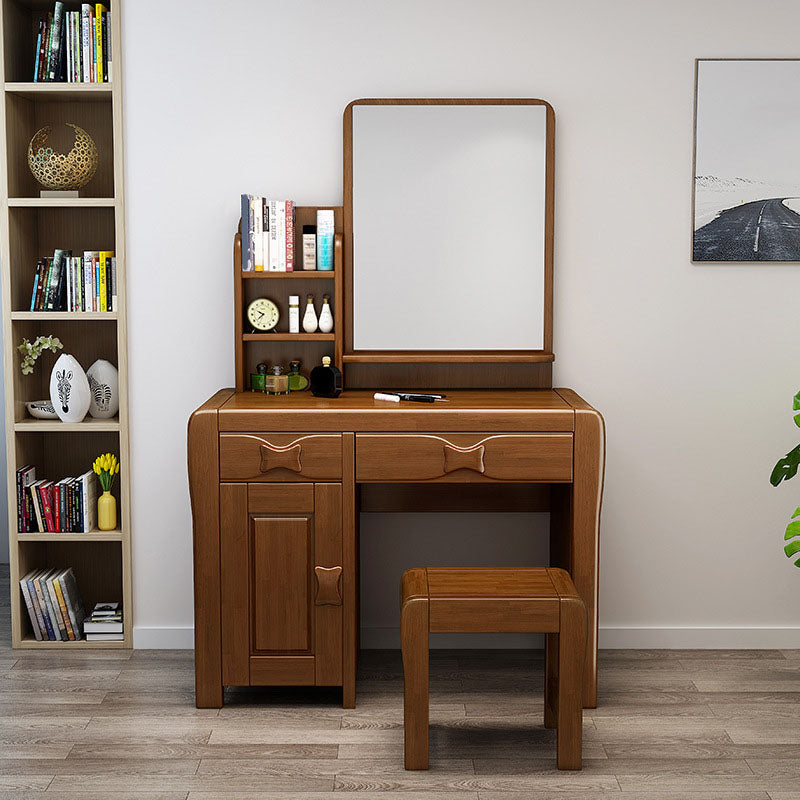 Make-up Vanity Standing Solid Wood Double Drawers Mirror Traditional Bedroom